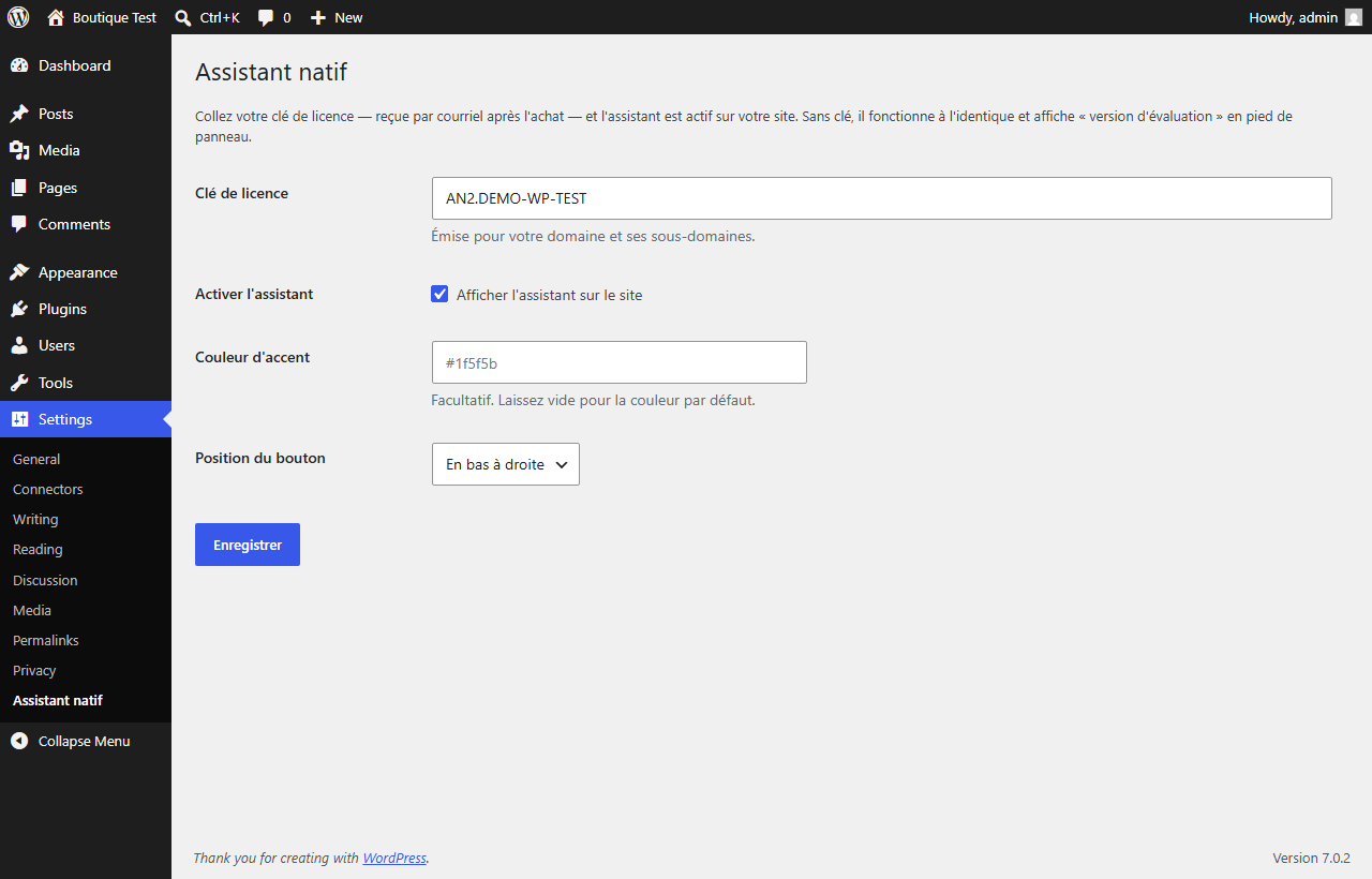On WordPress: one settings page, one key to paste.